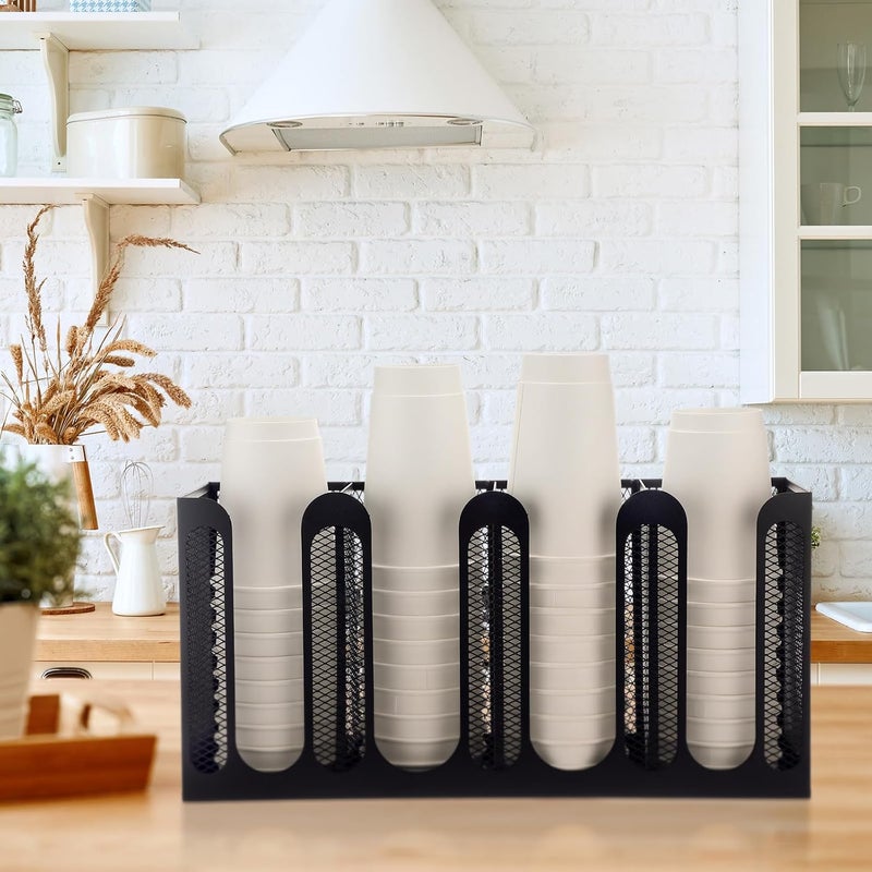 Maxcheck Metal Mesh Cup and Lid Holder Coffee Paper Cup Dispenser Lid Holder Storage Organizer Countertop or Wall Mount for Coffee Bar, Kitchen, Breakroom (4 Compartments) - Image 3